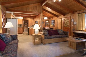 Family Cabin, 2 Bedrooms (2 Bedrooms) | Living area | Flat-screen TV, fireplace, DVD player