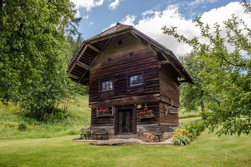 Urige Hütte am Bauernhof in Kärnten, großer Badeteich, Haustiere willkommen