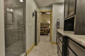 Hair dryer, towels, shampoo