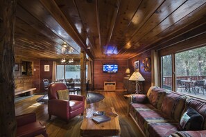 Fernseher, Kamin, DVD-Player, Bücher