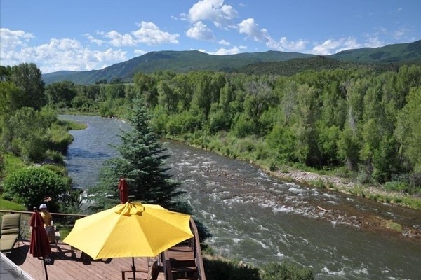 View of Roaring Fork River and deck.