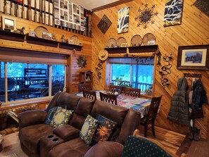 TV, DVD player, books, video library