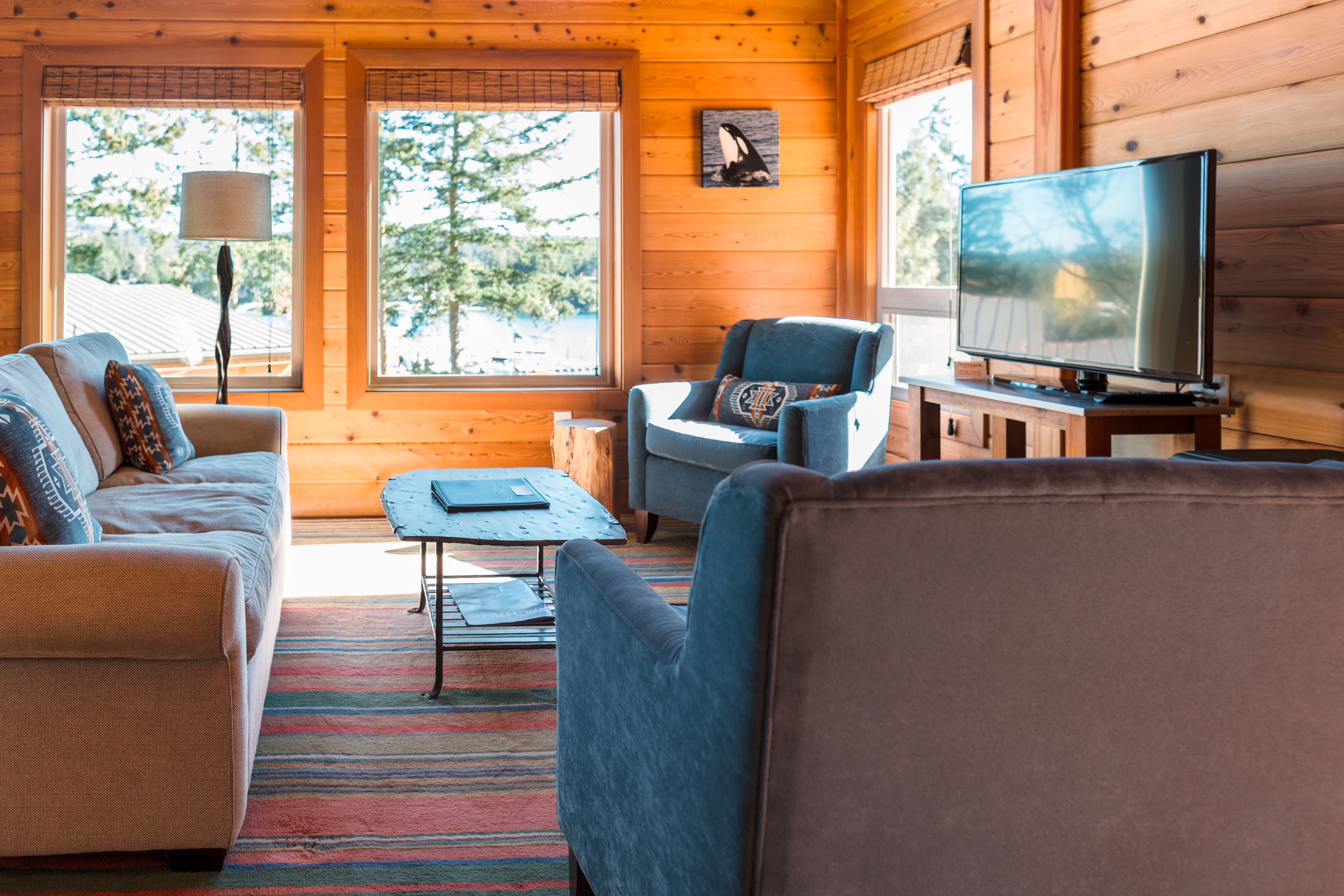 flat-screen tv, fireplace