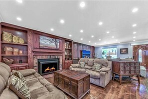 Smart TV, fireplace, video games, DVD player