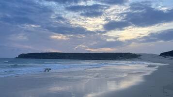 Perto da praia, espreguiçadeiras