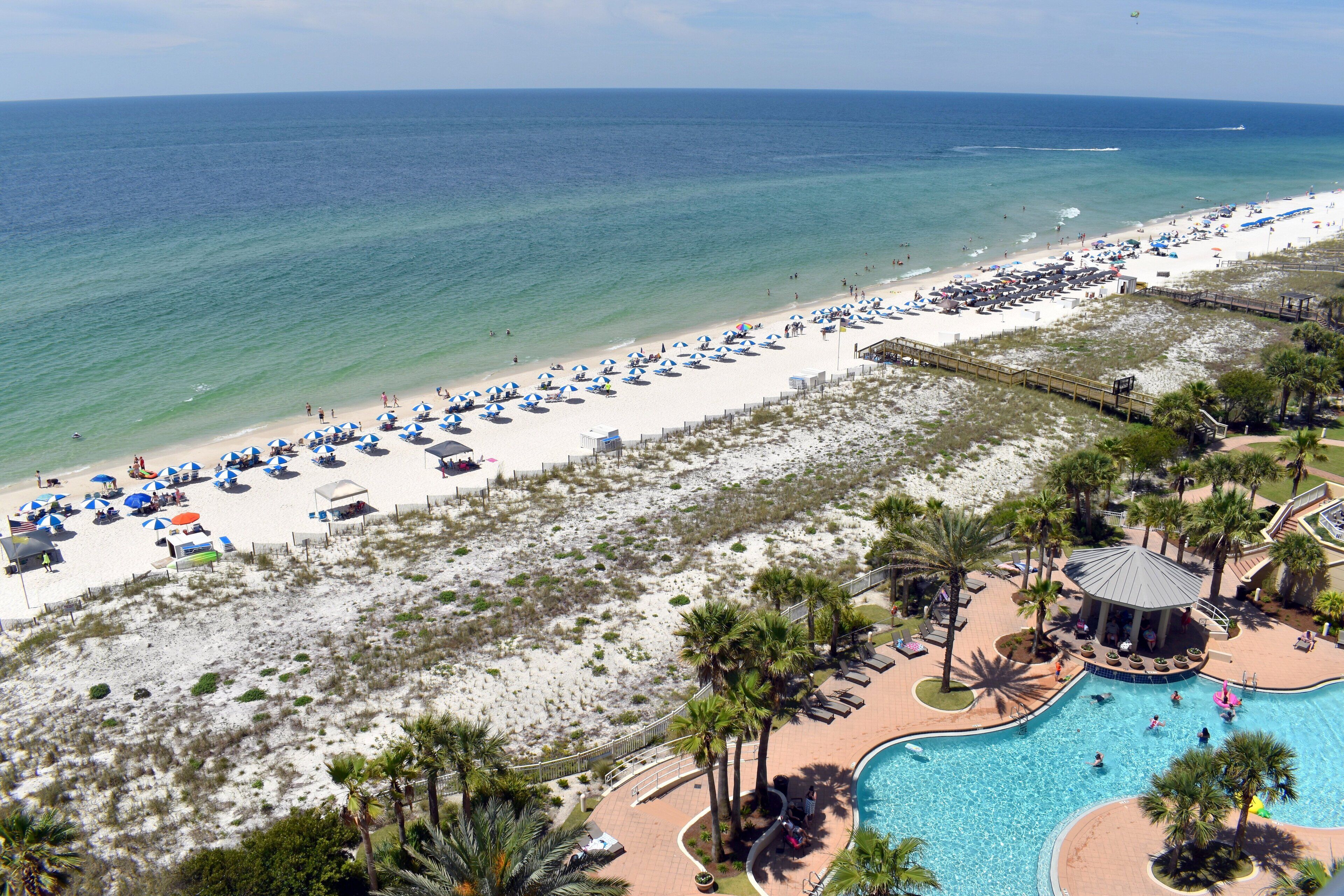 On the beach, sun loungers, beach towels