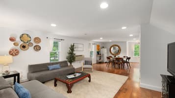 Smart TV, chimenea, reproductor de DVD y libros