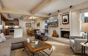 TV, fireplace