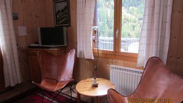 Fernseher, DVD-Player, Bücher, Stereoanlage