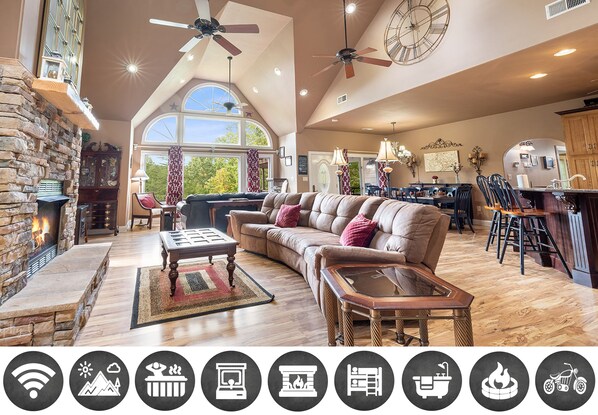 Chalet, 2 Bedrooms | Living area | TV, fireplace