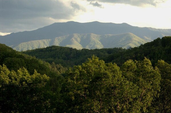 A mountainous landscape with dense forest in the foreground and a range of hills in the background. - Enchanted Primrose 2 Bedroom Chalet by RedAwning (Sevierville)