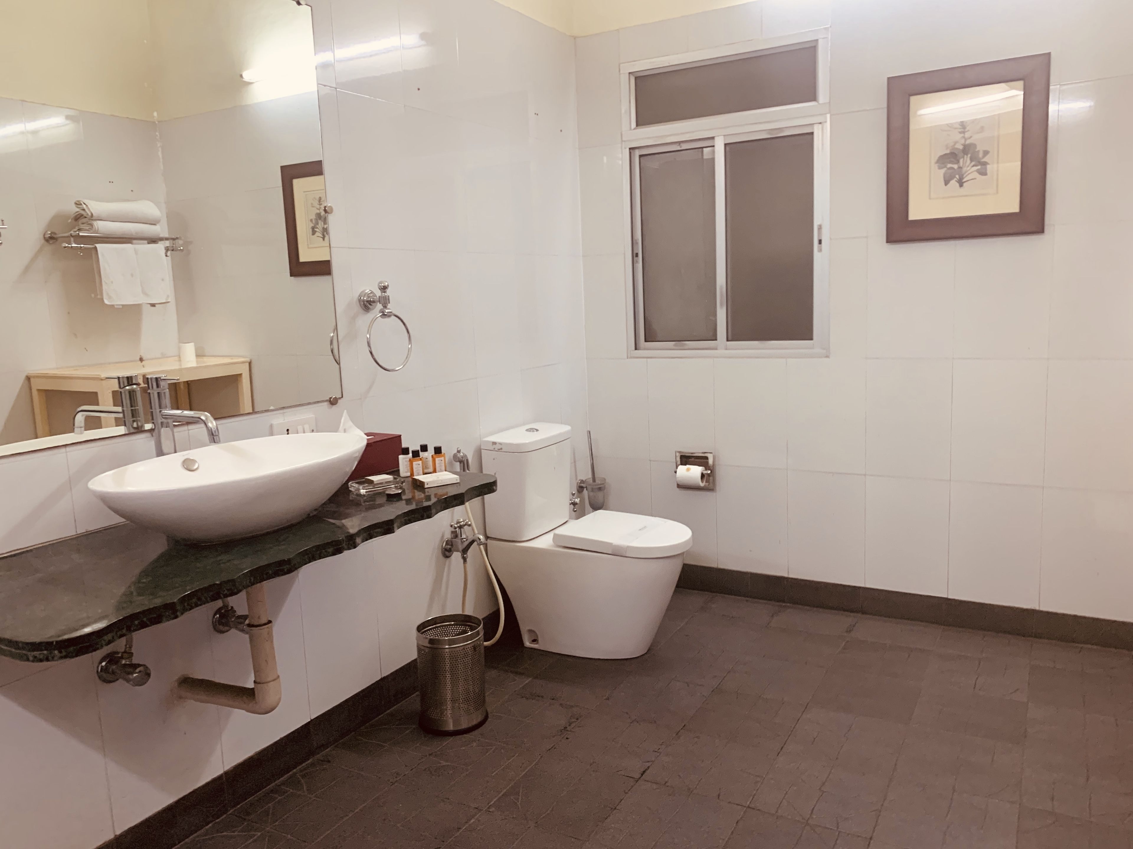 shower, free toiletries, slippers