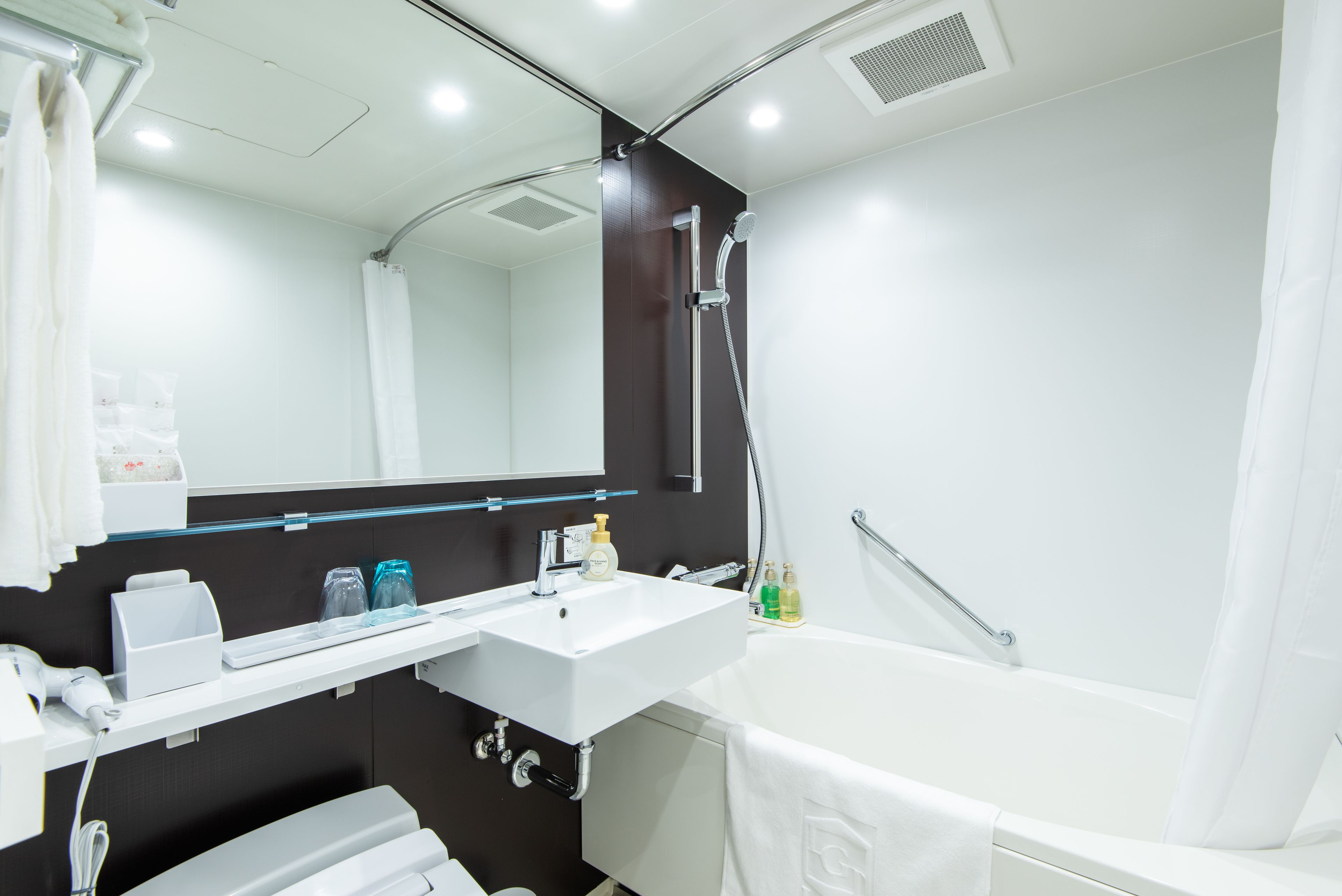 free toiletries, hair dryer, slippers, electronic bidet