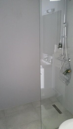 Shower, free toiletries, hair dryer, towels