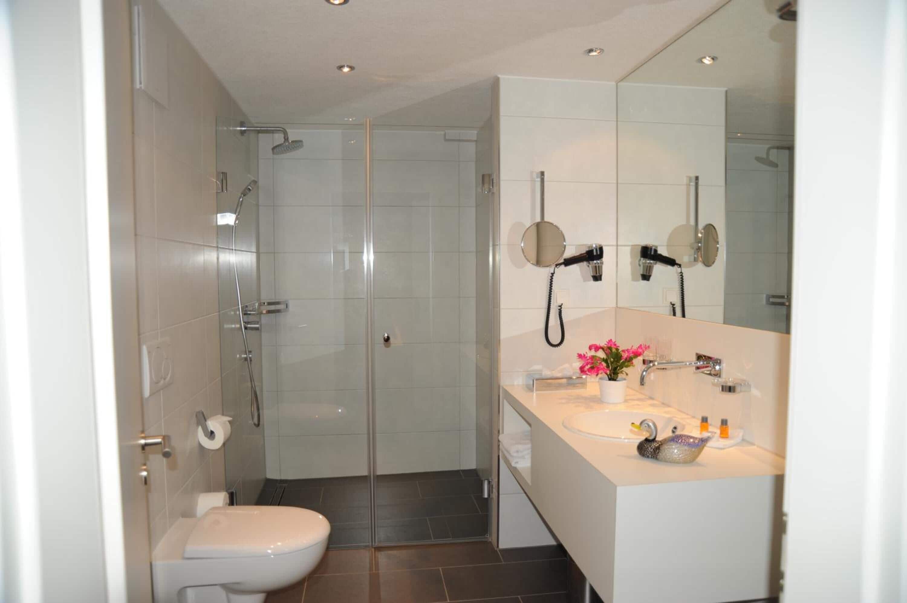 shower, free toiletries, hair dryer, towels