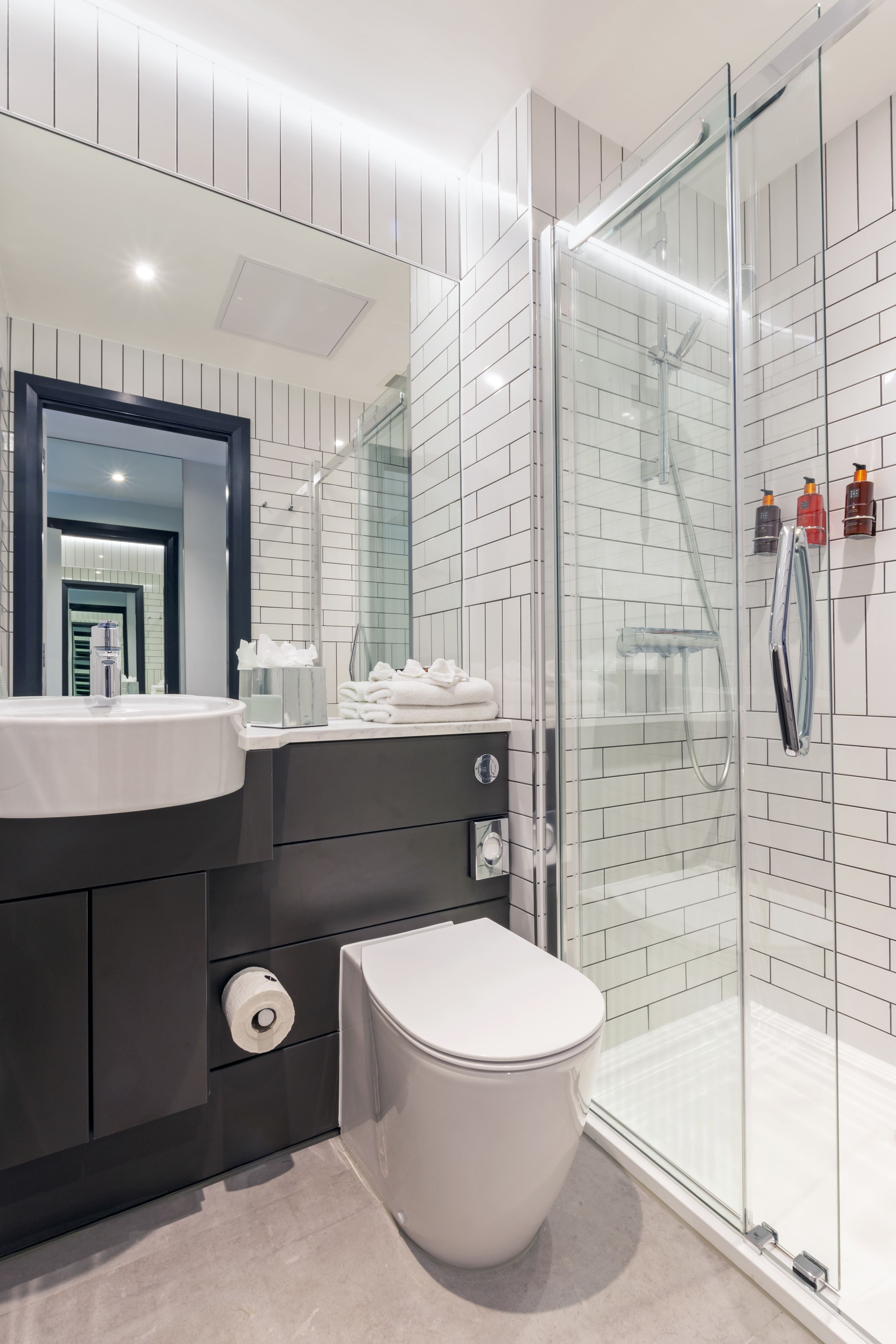 shower, free toiletries, hair dryer, towels