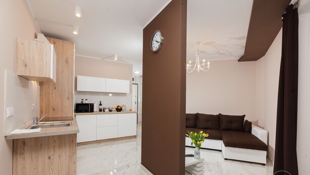 Apartment | Private kitchenette | Fridge, microwave, stovetop, electric kettle - Apartment Royal II (Bialystok)