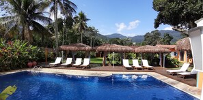 Outdoor pool, open 10:00 AM to 10:00 PM, pool loungers