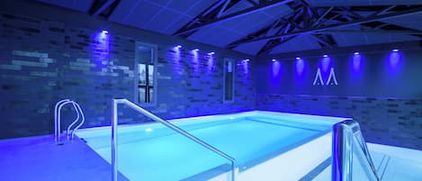 Indoor pool, open 7:00 AM to 10:00 PM, sun loungers