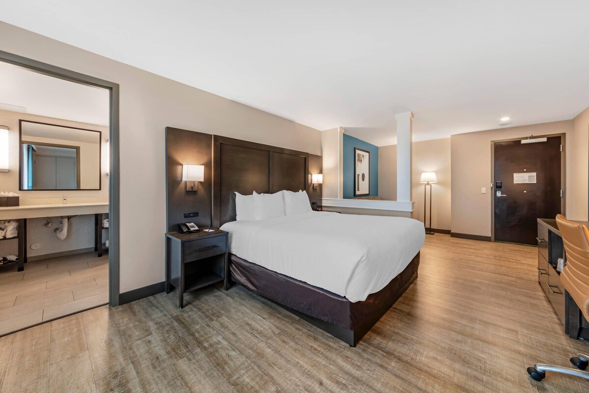 Suite, 1 cama King size y sofá cama, con acceso para personas discapacitadas, para no fumadores | Escritorio, espacio para trabajar con laptop y cortinas blackout