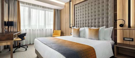 In-room safe, desk, laptop workspace, blackout drapes