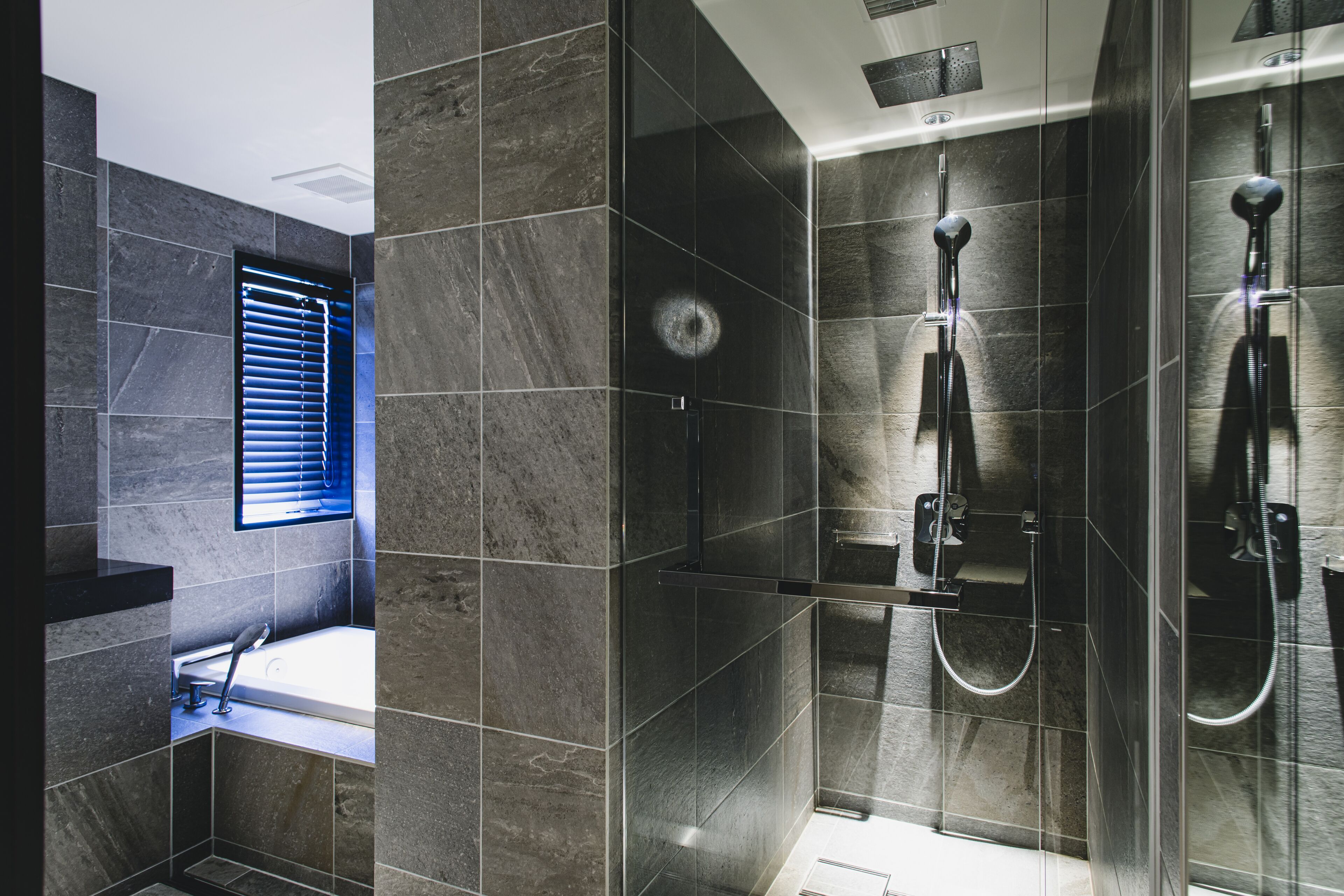 shower, rainfall showerhead, free toiletries, hair dryer