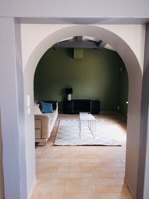 Télévision, cheminée, livres