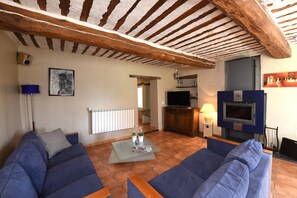 TV, fireplace, DVD player, books