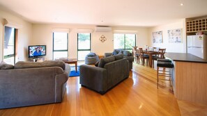 TV, DVD player, books