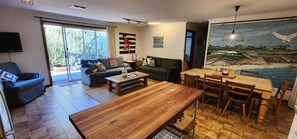 TV, DVD player, books, music library
