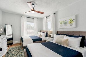 4 bedrooms, desk, iron/ironing board, travel crib