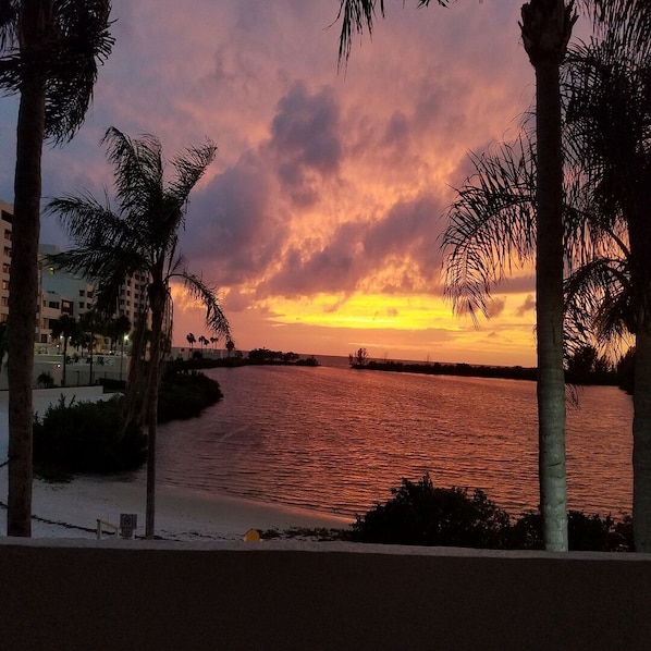 On the beach, sun-loungers, beach towels