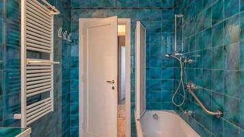Combined shower/bathtub, hair dryer, bidet, towels