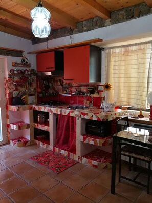 Fridge, oven, stovetop, coffee/tea maker
