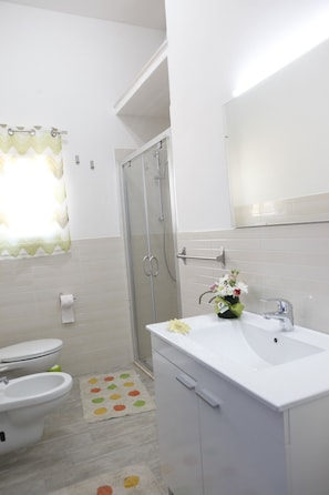 Dusche, Haartrockner, Bidet, Handtücher