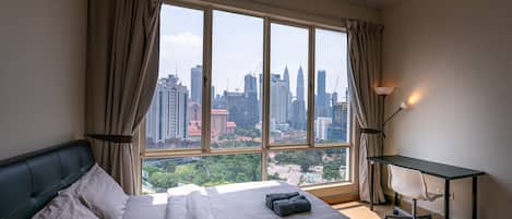 Premium bedding, individually furnished, desk, blackout drapes