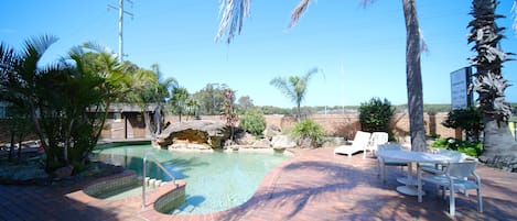 Outdoor pool, sun loungers