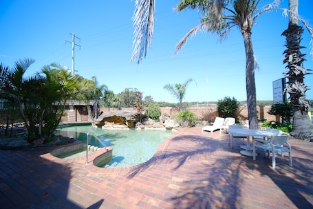 Outdoor pool, pool loungers