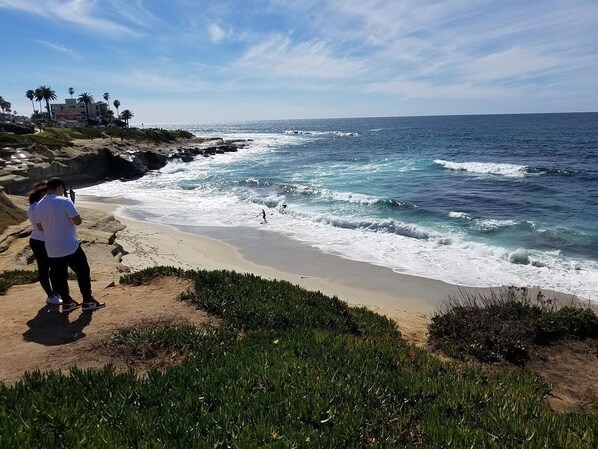 Beach nearby, sun loungers, beach towels