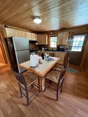 Fridge, microwave, oven, stovetop - Camp Hideaway Hemlock Haven Cabin @ Nebo, Lake James NC (Nebo)