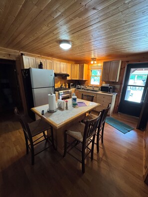 Fridge, microwave, oven, stovetop - Camp Hideaway Hemlock Haven Cabin @ Nebo, Lake James NC (Nebo)