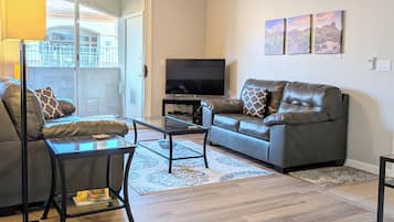 TV, fireplace, DVD player, books