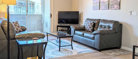 TV, fireplace, DVD player, books
