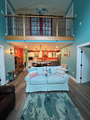 Smart TV, fireplace, DVD player, books