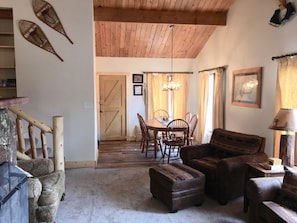Smart TV, fireplace, DVD player, books
