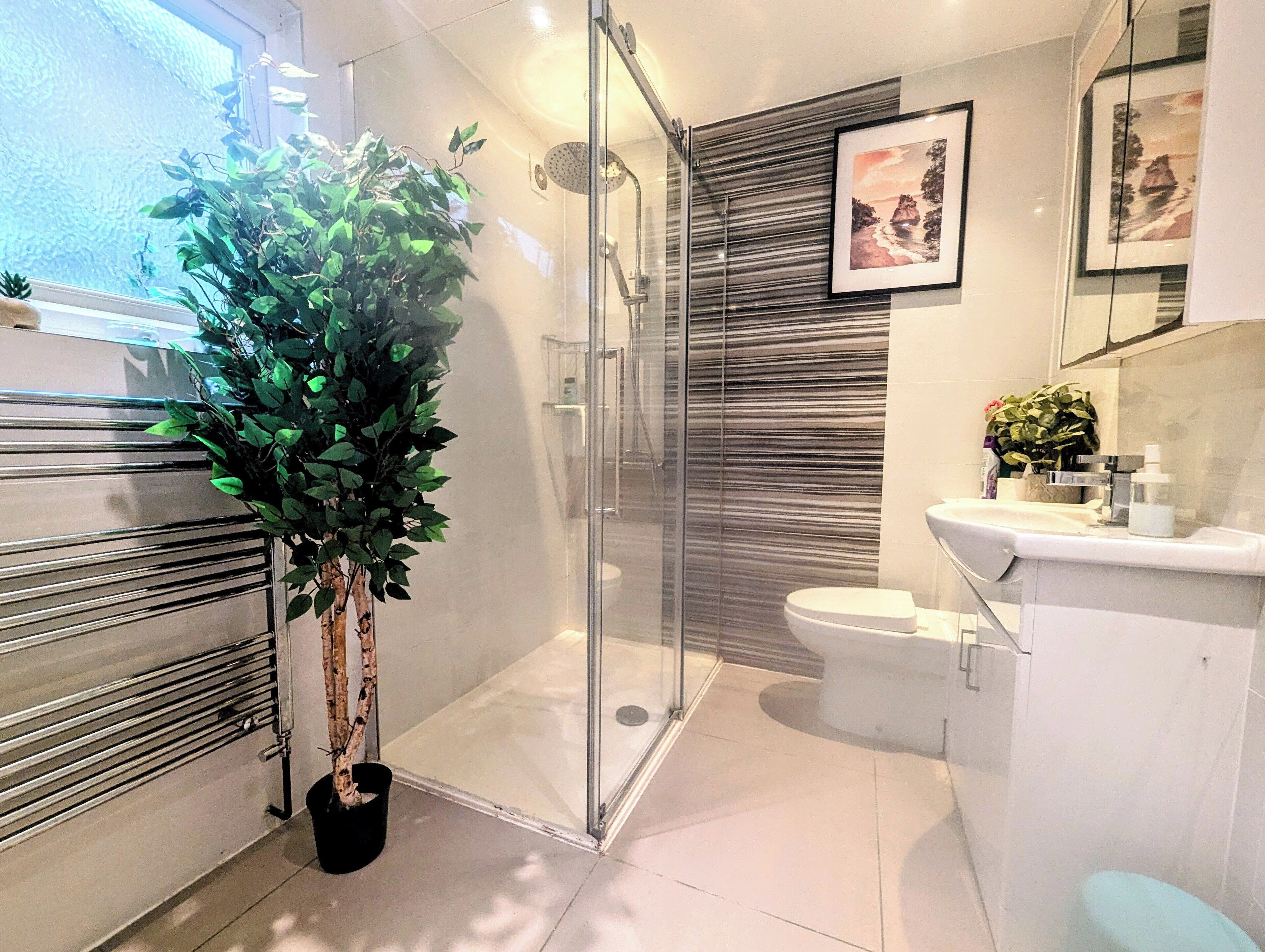 Combined shower/bathtub, eco-friendly toiletries, hair dryer, towels