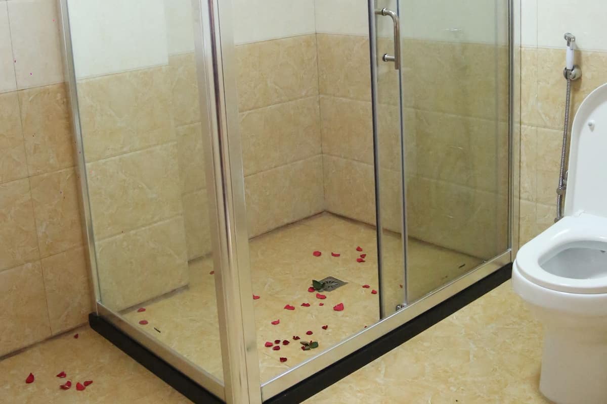 Douche, douche à « effet pluie », articles de toilette gratuits