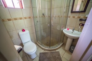 Shower, free toiletries, hair dryer, towels