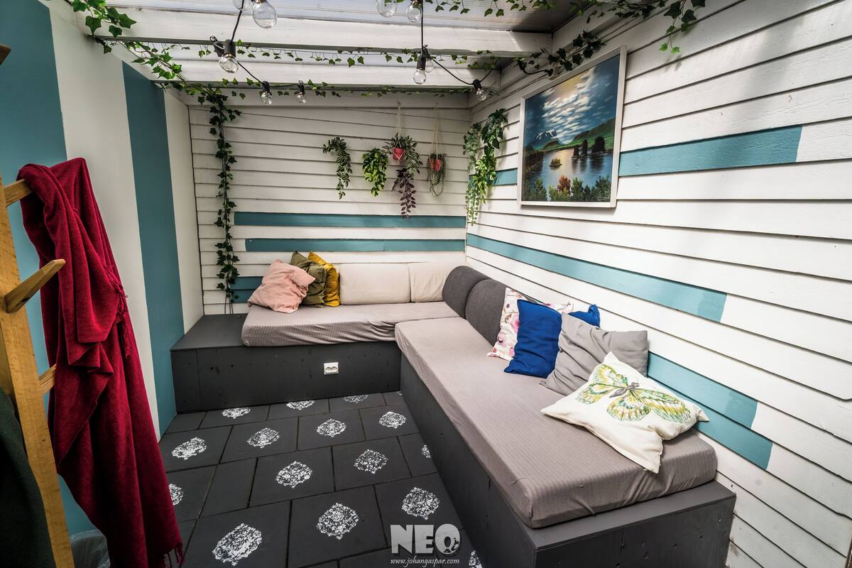 standard chalet, private bathroom | living area | 32-inch led tv with satellite channels, stereo