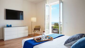 Appartamento Design, 3 camere da letto, vista spiaggia | 1 camera, Wi-Fi gratuito, lenzuola